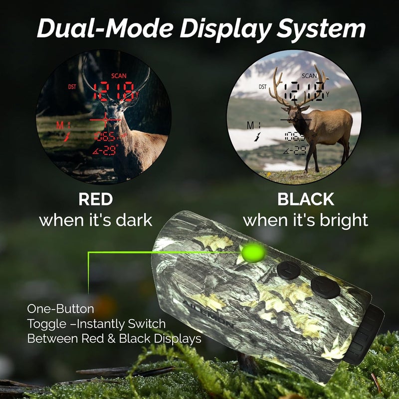 AILEMON Hunting Laser Rangefinder Bow Range Finder Camo Distance Measuring Outdoor Wild 900Y with Red Display, Distance/Angle/Scan 6X Magnification - Image 3
